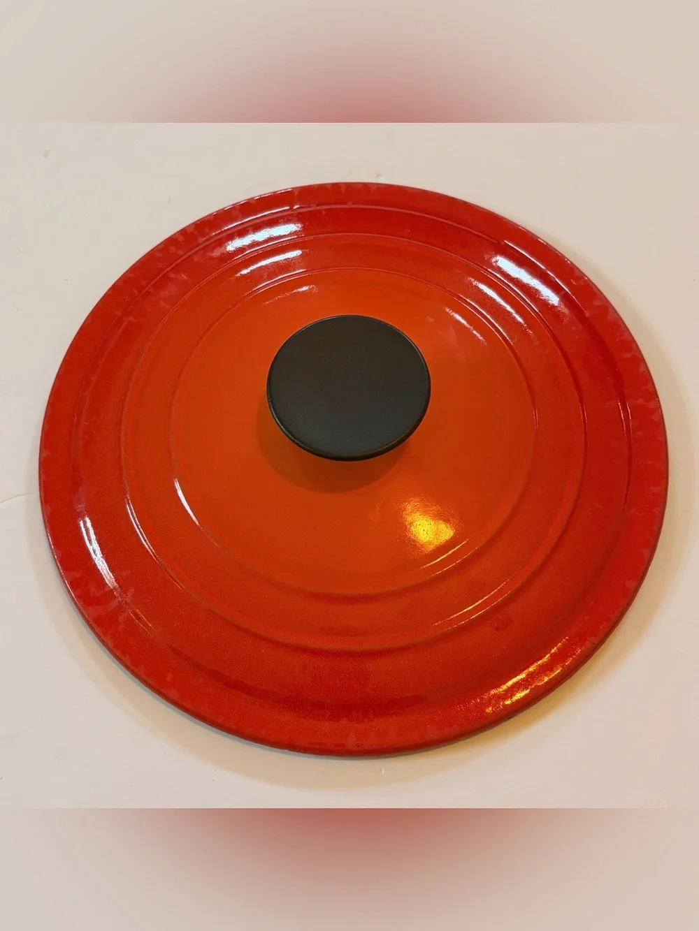 Le Creuset “D” 9” Orange Flame Volcanic Cast Iron Enamel Replacement Lid Only